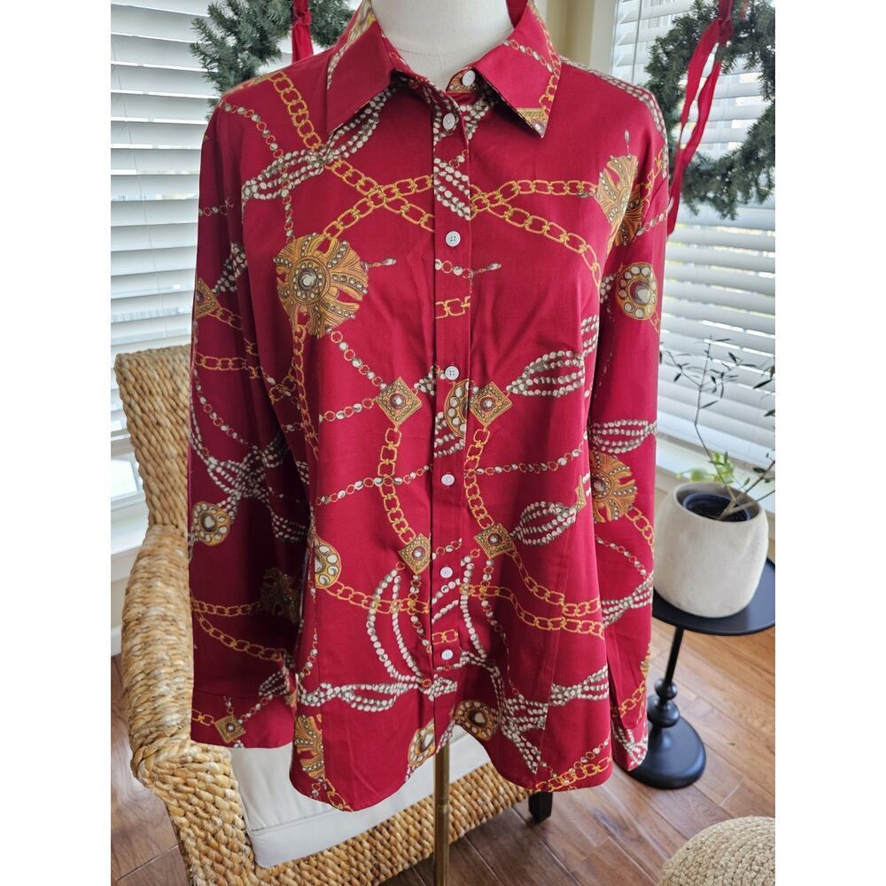 Talbots‎ Blouse Stretch Sateen Button Up Blouse Women's Size 16 Haberdashery